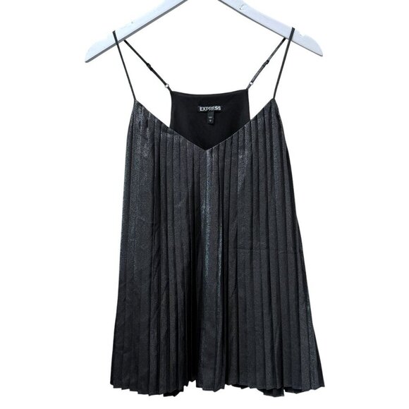 EXPRESS Metallic Top Size Large Metallic Gray Black Pleated Womens Cami NWOT - Picture 5 of 8